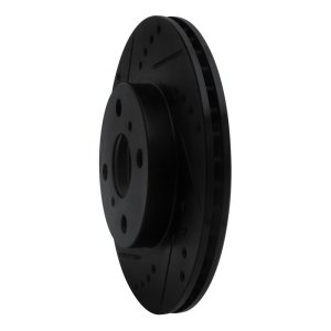 Toyota Echo Brake Rotor (1) - Front Left - R1 Concepts - Drilled & Slotted - Black - `00-`05